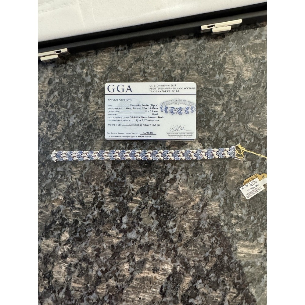 Oscar Friedman  Sterling Silver Tanzanite Tennis Bracelet W Appraisal‎ New $3290